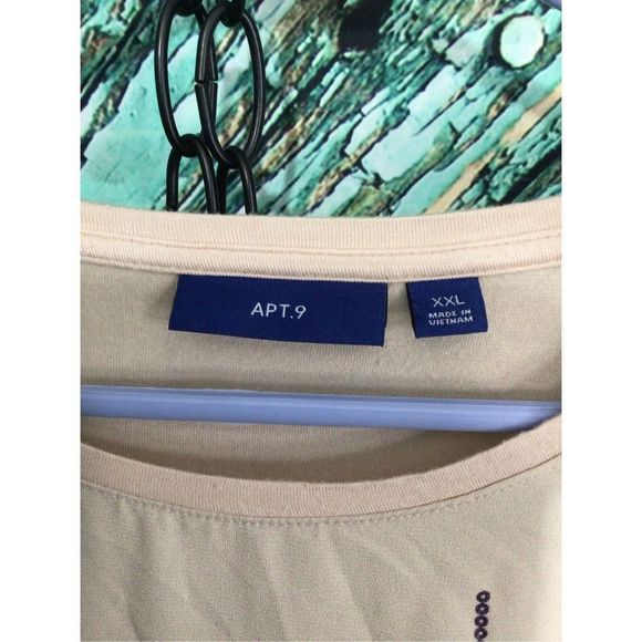 APT.9 Cap Sleeve Top Sequin Accents Beige Size XXL - Picture 3 of 13